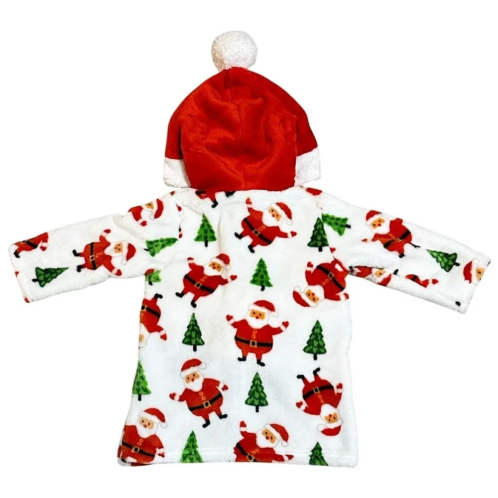 Little Celebrity Christmas Bathrobe w Santa Plush 0–6 mo 2 pc Holiday Set NWT